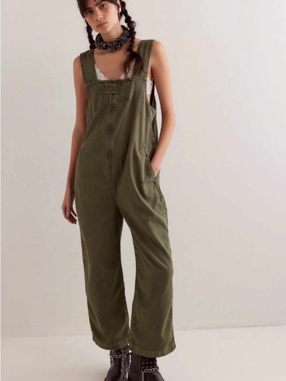 We the Free Jude One Piece Green Denim Overalls for Women NWT S - Picture 2 of 7